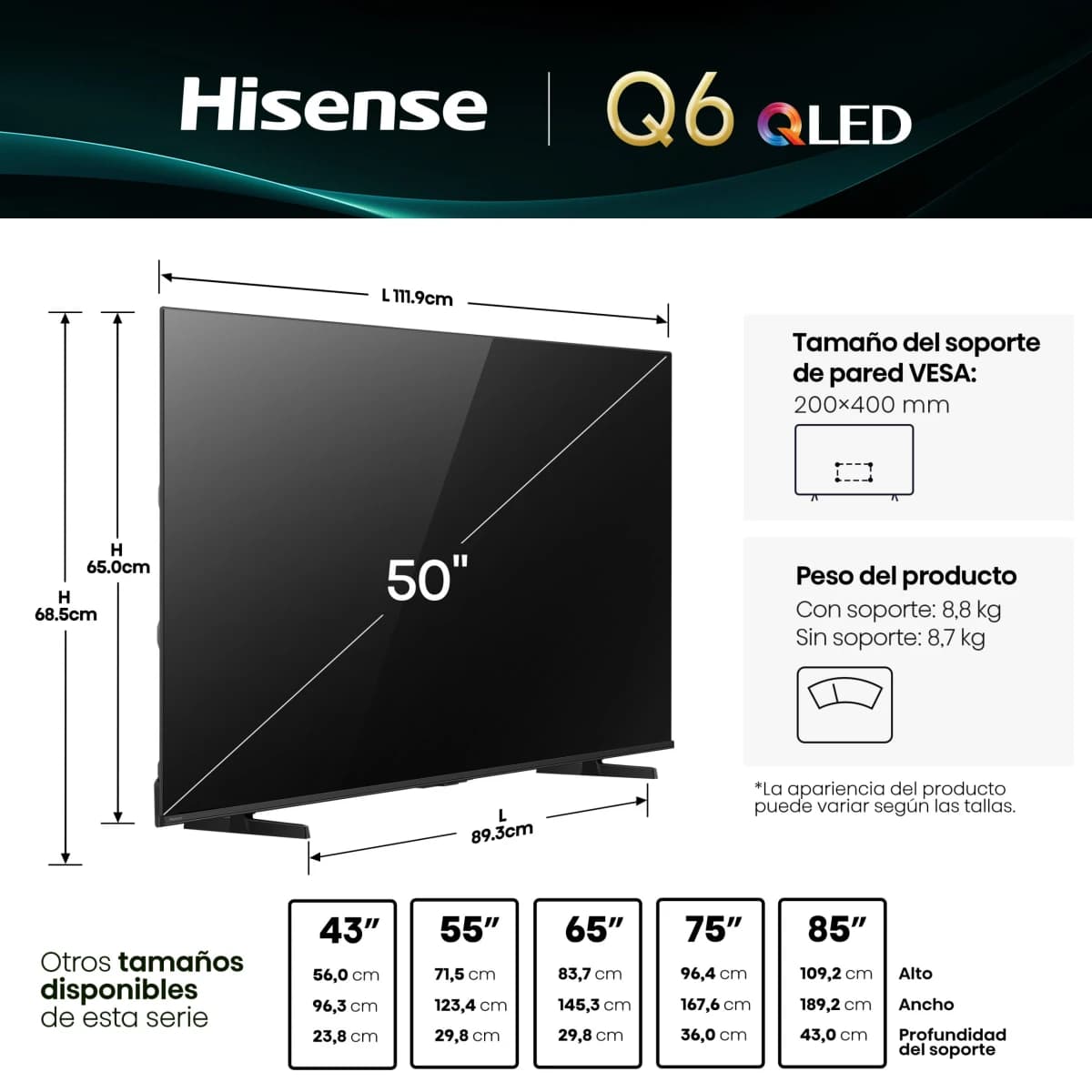 Smart Tv Hisense 50" Qled 4k Vidaa 10