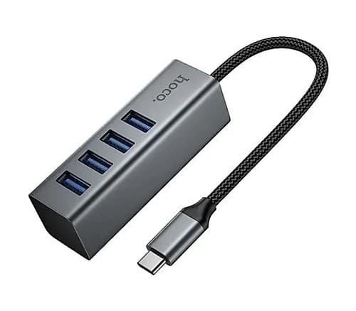 Hoco Hb1c Hub 4 En 1 Usb-C A 4 Usb-A 3.0 Metal Gray