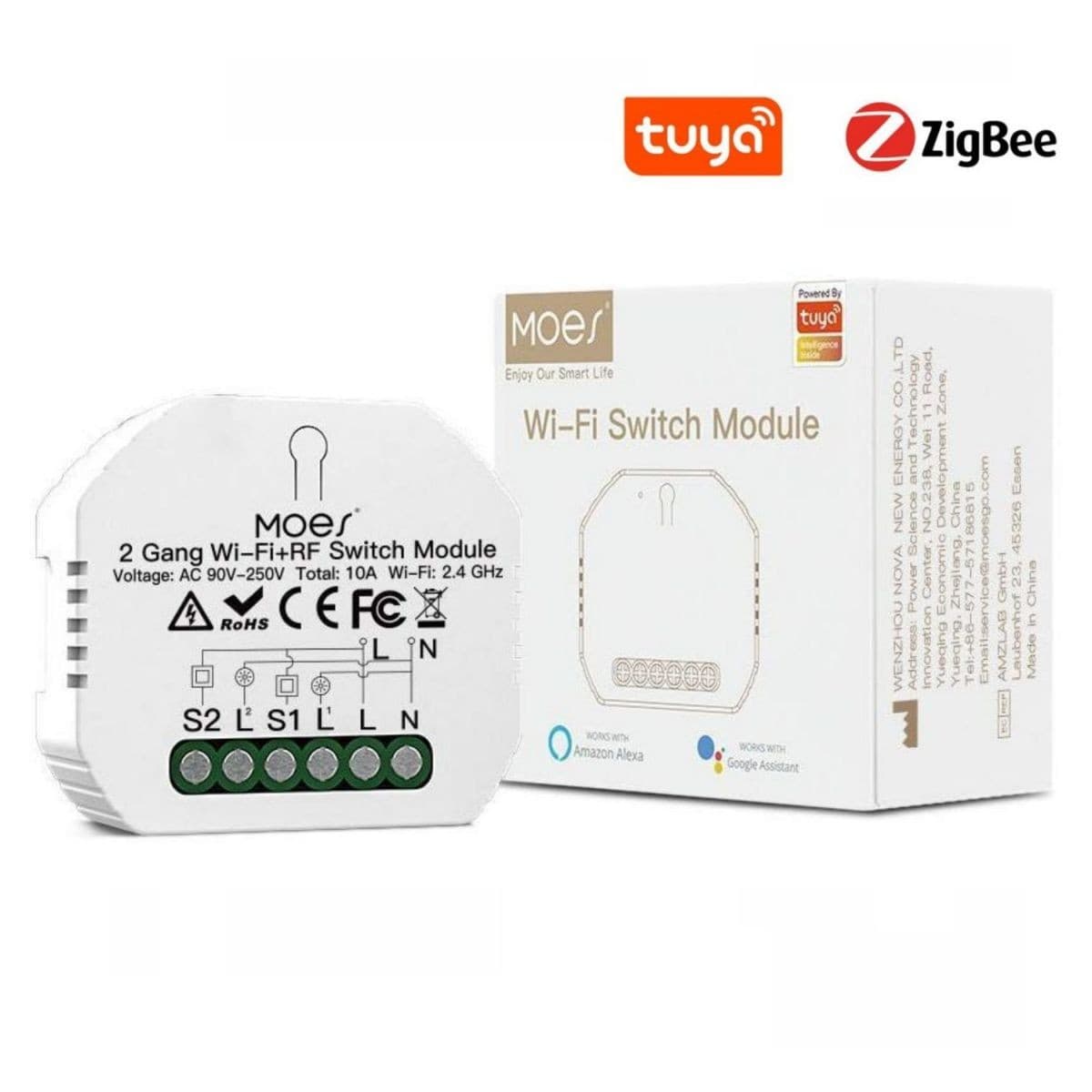 Mini Interruptor 2 Botones Zigbee + Rf433 Moes