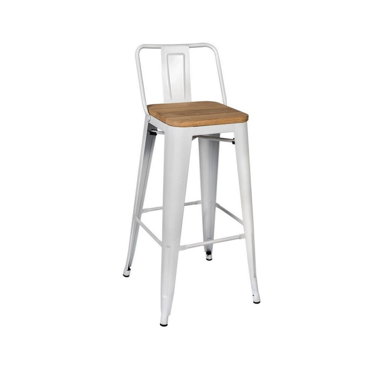 Banco Alto Tolix Blanco C/Asiento De Madera