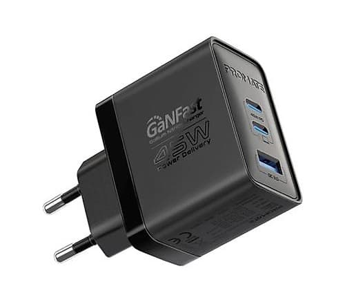 Promate Powerport-45.Black.Eu Cargador Pared 2 Usb-C/Usb-A 45w