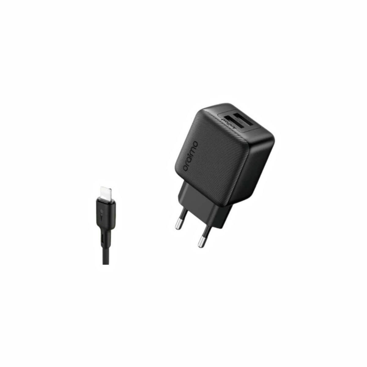 Cargador Oraimo 2usb + Cable Lightning 12w Bk