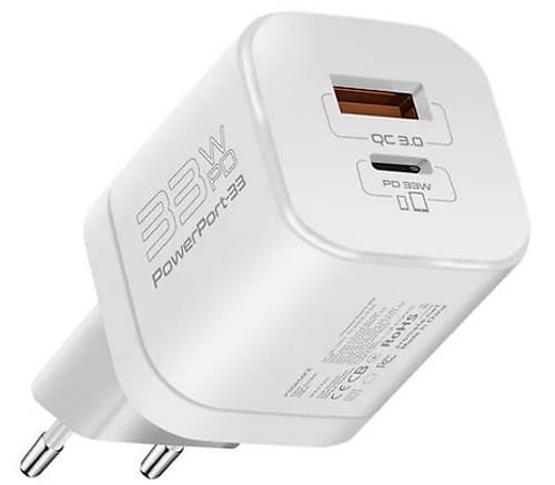 Promate Powerport-33.Eu-Wt Cargador Pared 33w Usb-C/A Qc3.0