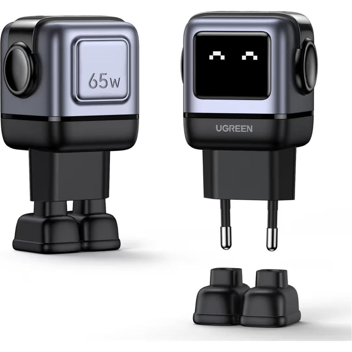 Cargador Ugreen Uno Rg 65w 3puertos Mini Robot Bk
