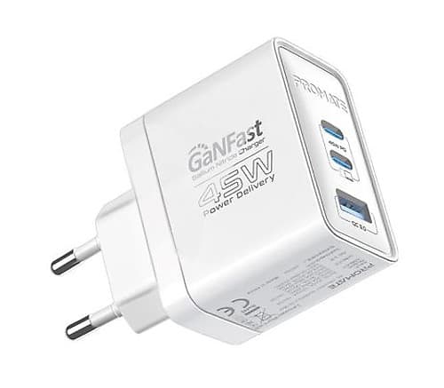 Promate Powerport-45.White.Eu Cargador Pared 2 Usb-C/Usb-A 45w