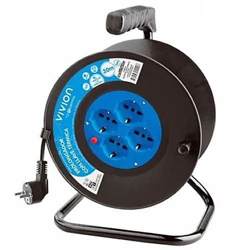 Electricidad Alargue Carretel 4 Tomas Schuko C/Llave 15m Vivion
