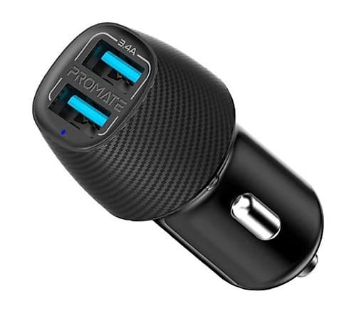 Promate Voltrip-Duo.Black Cargador P/Auto 3.4a 2usb Negro(O)