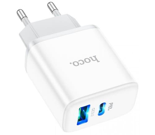 Hoco C105a Cargador Pared 1 Usb-C/1 Usb-A Qc3.0 Eu 20w White