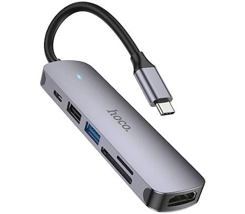 Hoco Hb28 Hub Usb-C A Hdmi/Usb-A/Sd/Tf/Pd Metal Grey 60w Pd