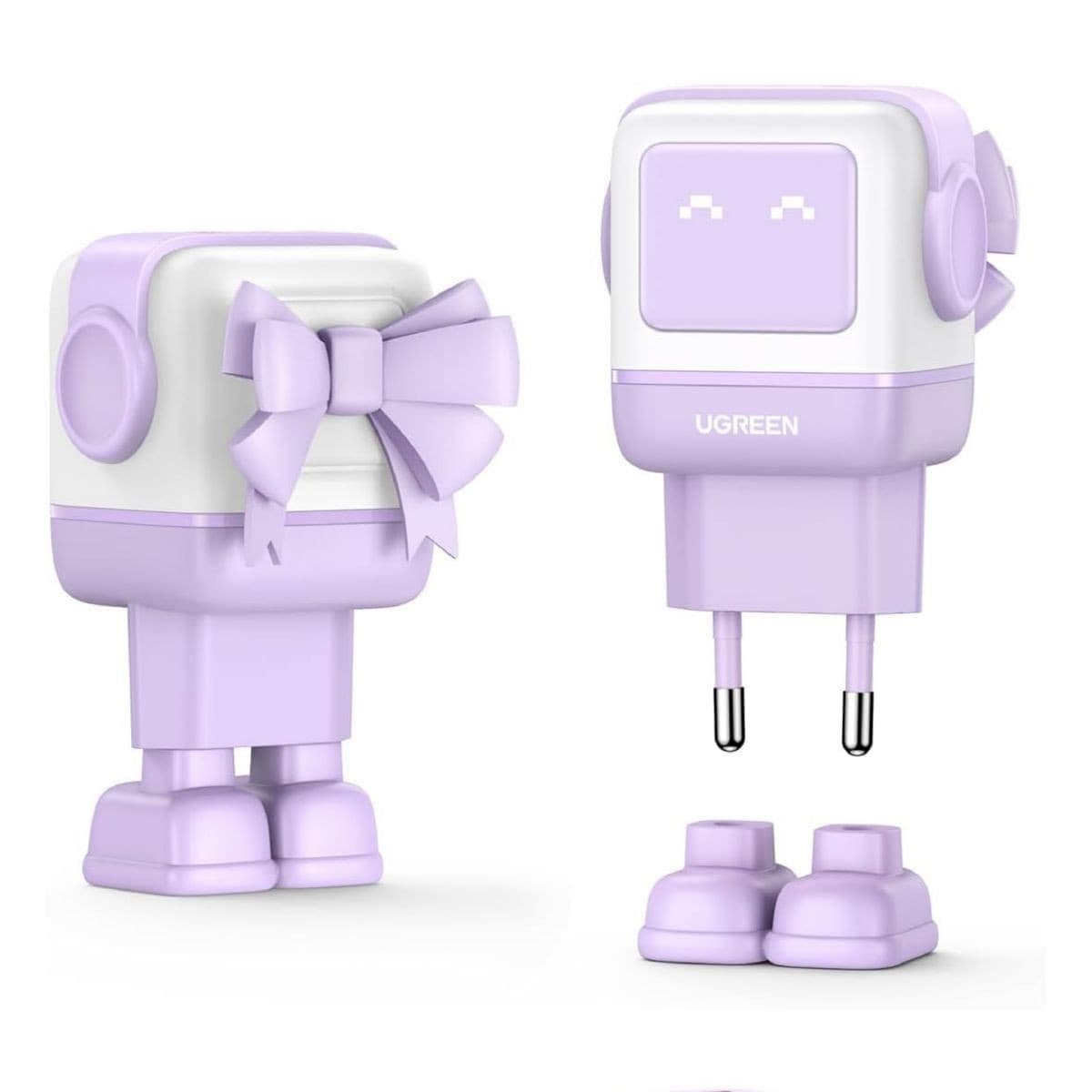 Cargador Ugreen Uno 65w 3puertos Mini Robot Purple