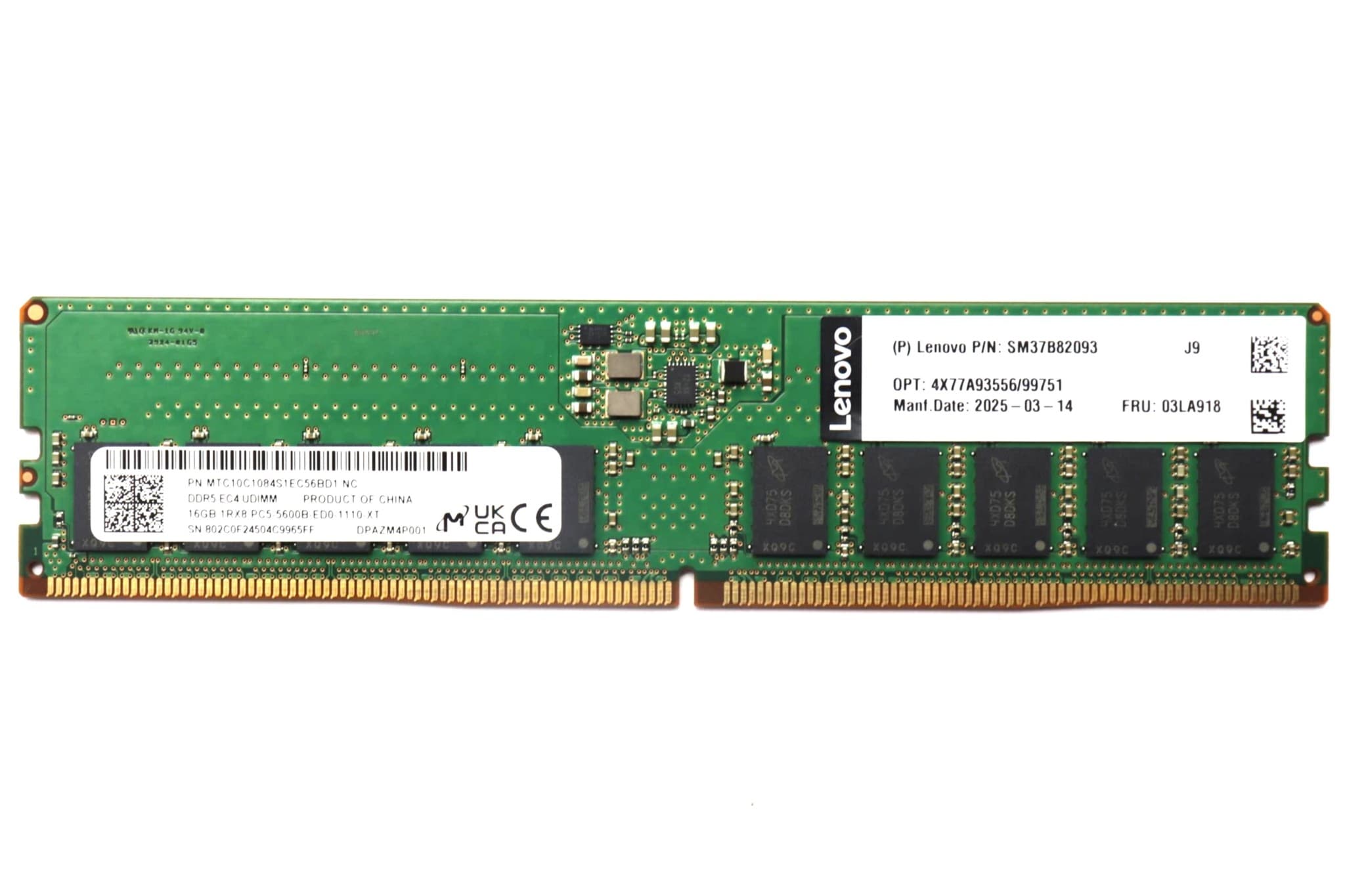 Thinksystem 16gb Truddr5 5600mhz (1rx8) Ecc Udimm-A St45v3