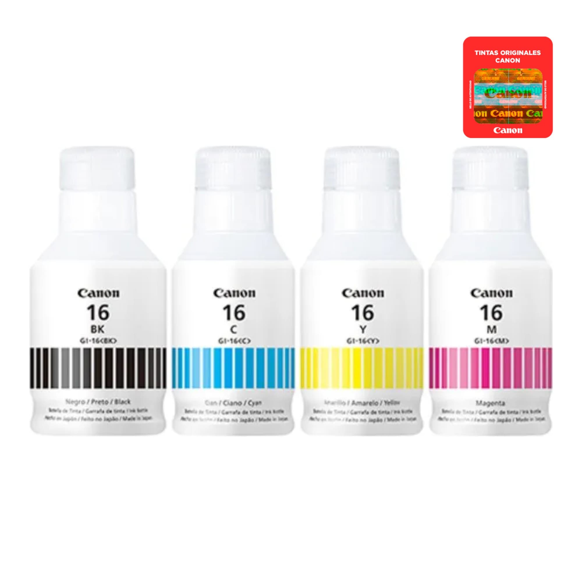 Pack 4 Botellas De Tinta Canon Negro Cian Magenta Amarillo G-16