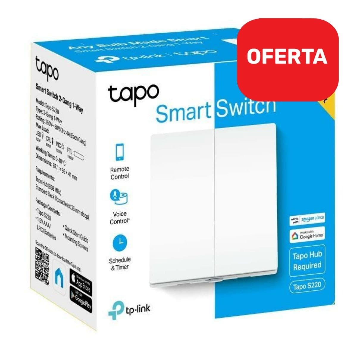 Interruptor Smart Tp-Link Tapo S220 2 Gang 1 Way