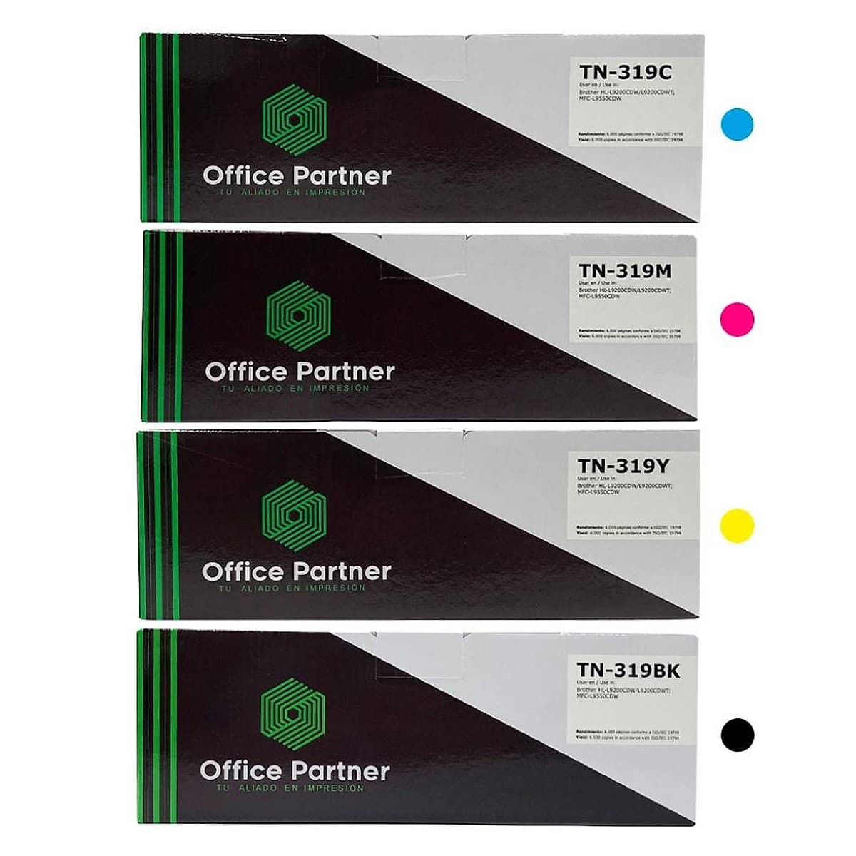 Pack De Toners Office Partner Tn-319 C. M. Y Y Tn-319bk Negro - Compatible Con Brother