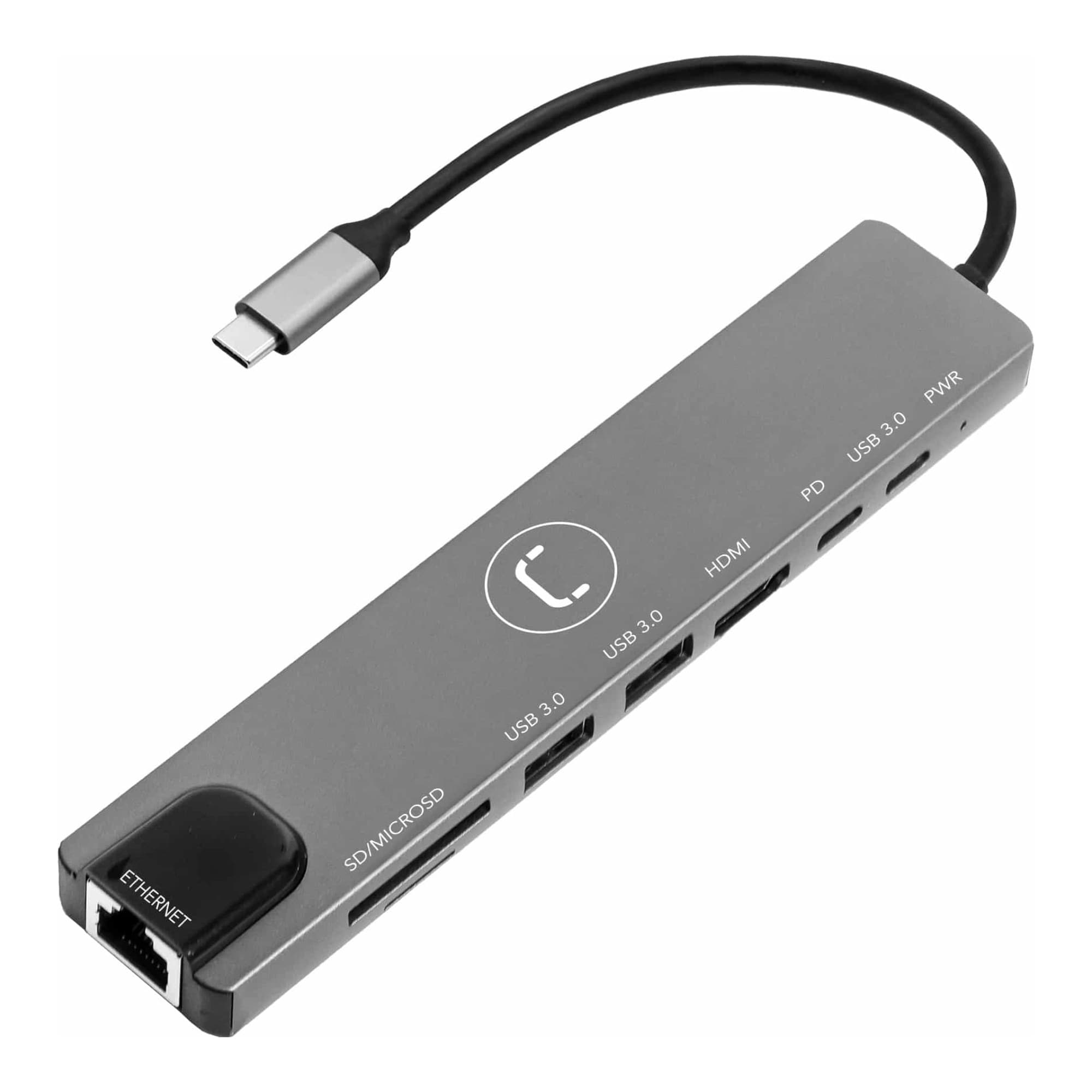 Hub Unno Tipo C 8 En 1 Rj45 Hdmi Pd Usb-A Usb-C 3.0 Sd Micro Sd
