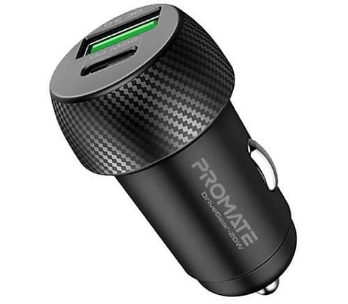 Promate Drivegear-20w Cargador Mini P/Auto Usb/Usb-C Negro