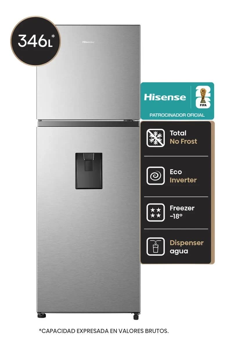 Heladera Hisense 320 Litros Inverter Con Dispensador De Agua 2 Puerta No Frost