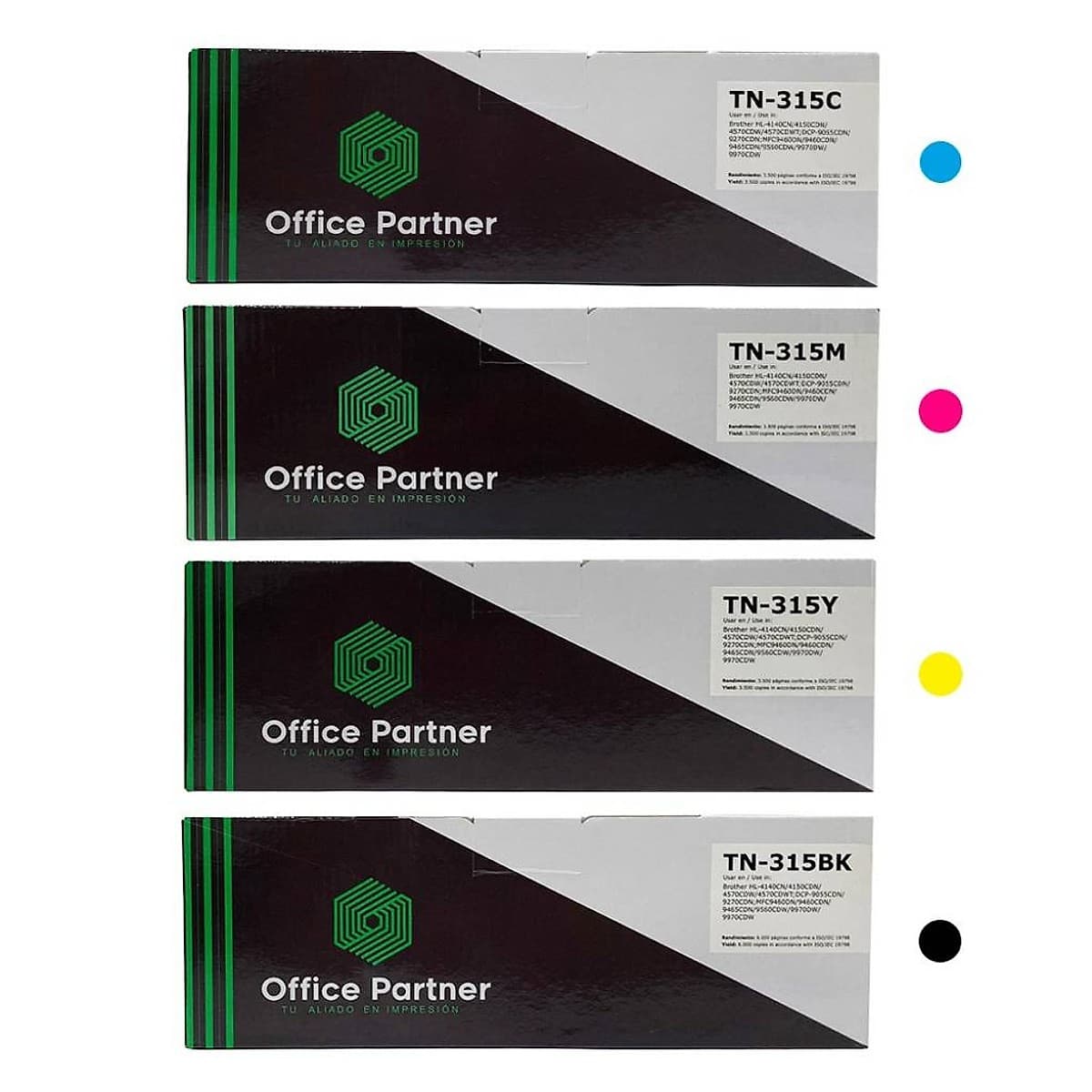 Pack De Toners Office Partner Tn-315 C. M. Y Y Tn-315bk Negro - Compatible Con Brother