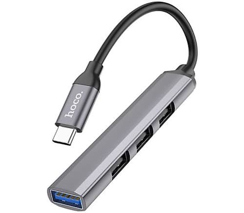Hoco Hb26 Hub 4 En 1 Usb-C A 1 Usb-A 3.0 Y 3 Usb-A 2.0 Metal Grey