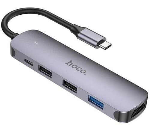 Hoco Hb27 Hub Usb-C A Usb-A/Usb-C/Hdmi Metal Grey 60w Pd