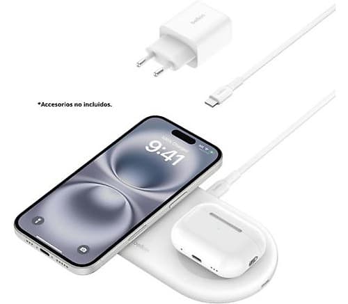 Belkin Wiz021vfwh Base De Carga Inalambrica Dual Pad Blanca 15w(D)