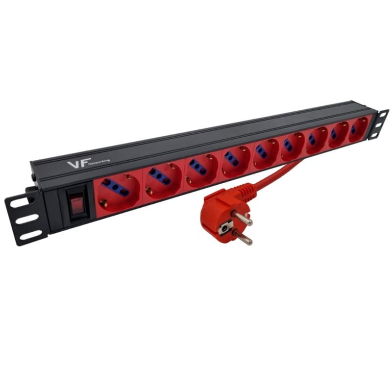 Vf-Pdu 9 Tomas Rojo Schuko/3 En Línea 3 Mts - 19" C/Llave