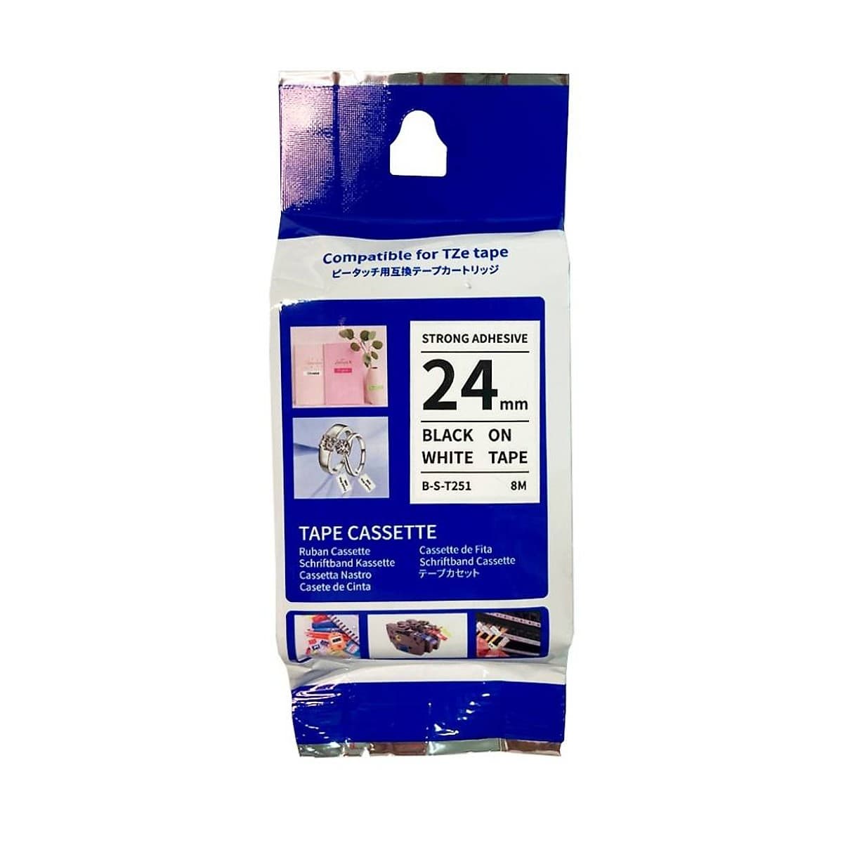 Cinta Adhesivo Extra Formato Tze-S251 Office Partner Ancho 24 Mm Y Longitud 8 M Fondo Blanco Y Letras Negras