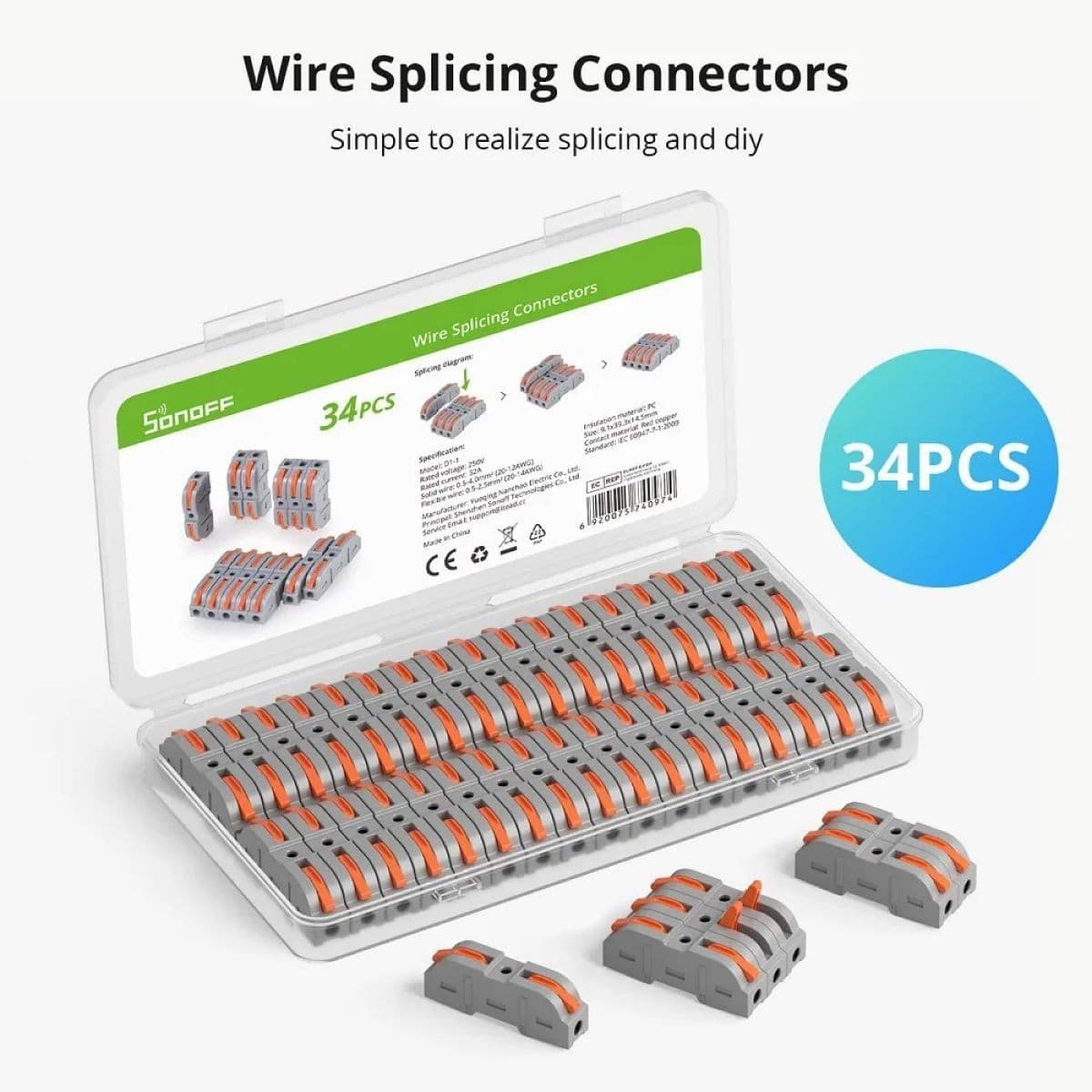Conectores De Empalme De Cable D1-1 Sonoff 34 Pcs