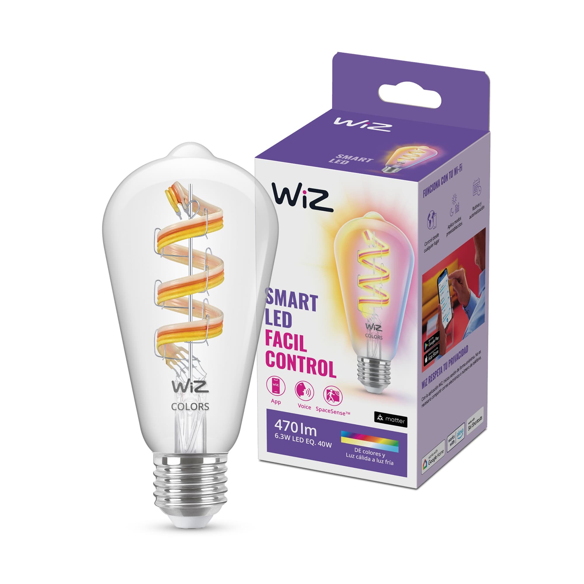 Lámpara Led Inteligente Philips Wiz 6.3w St64 E27 Blanco Y Color