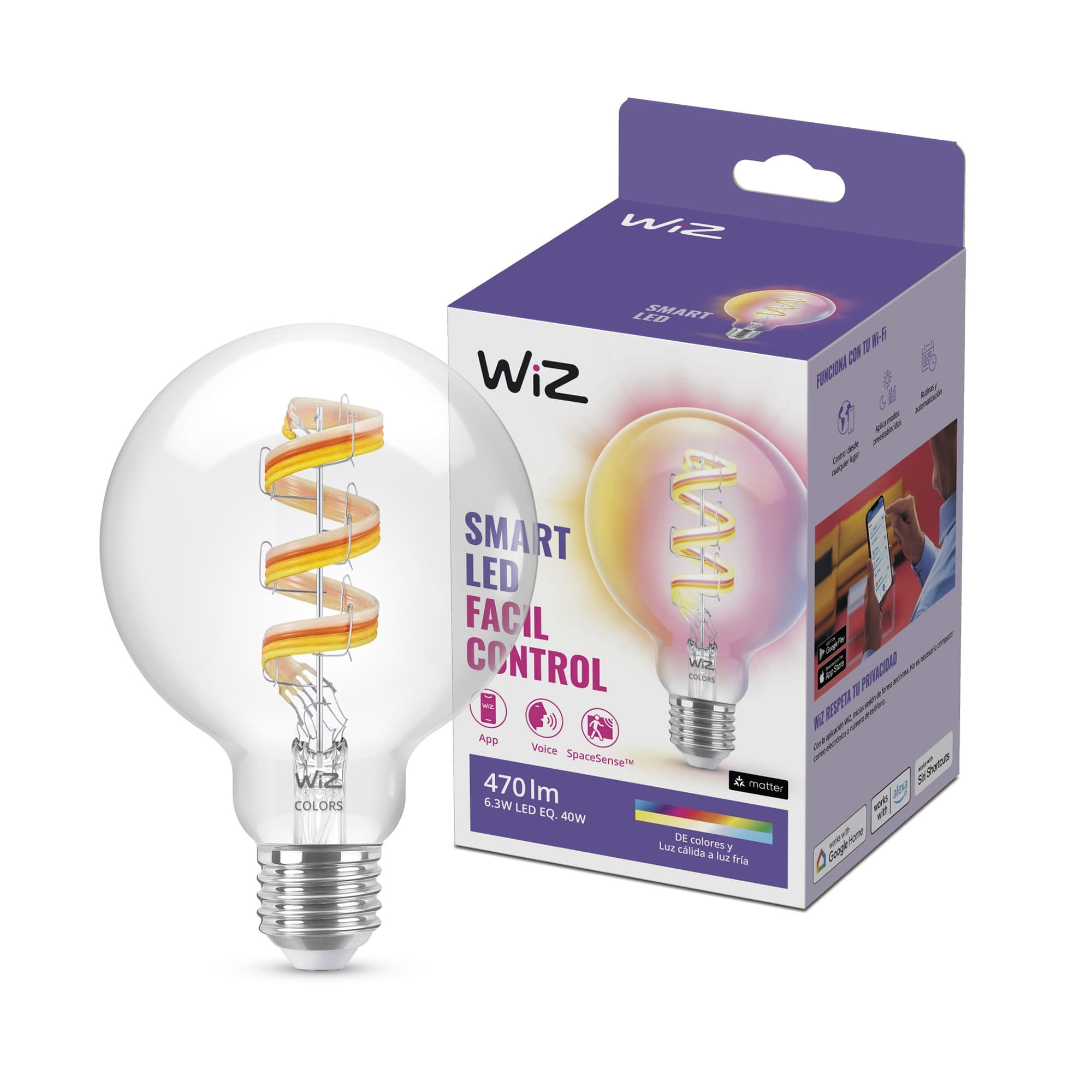 Lámpara Led Inteligente Philips Wiz 6.3w G95 E27 Blanco Y Color