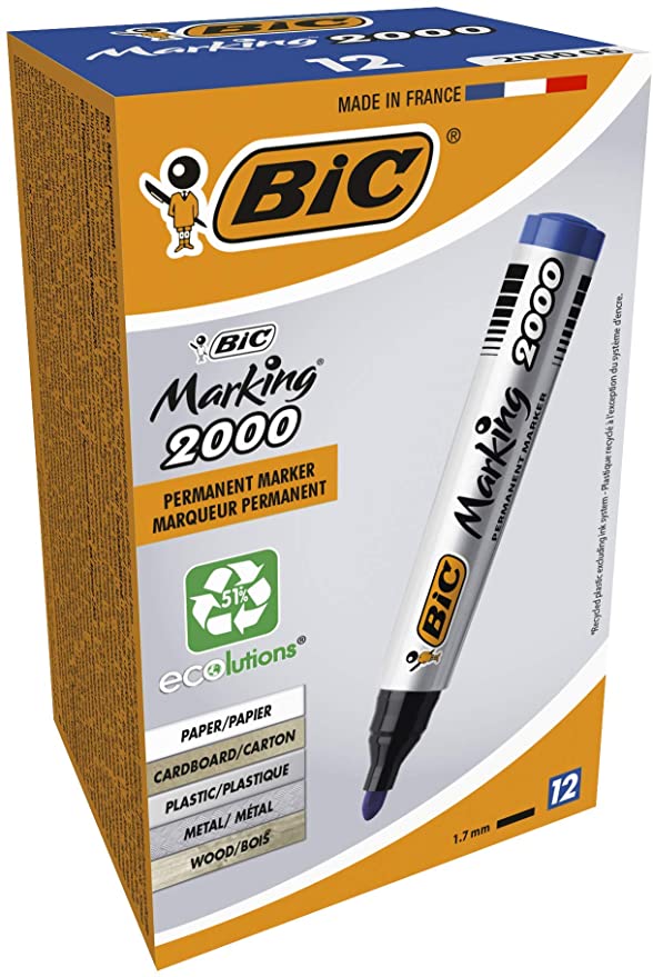 MARCADOR PERMANENTE BIC 2000 PUNTA REDONDA AZUL BOX X12U