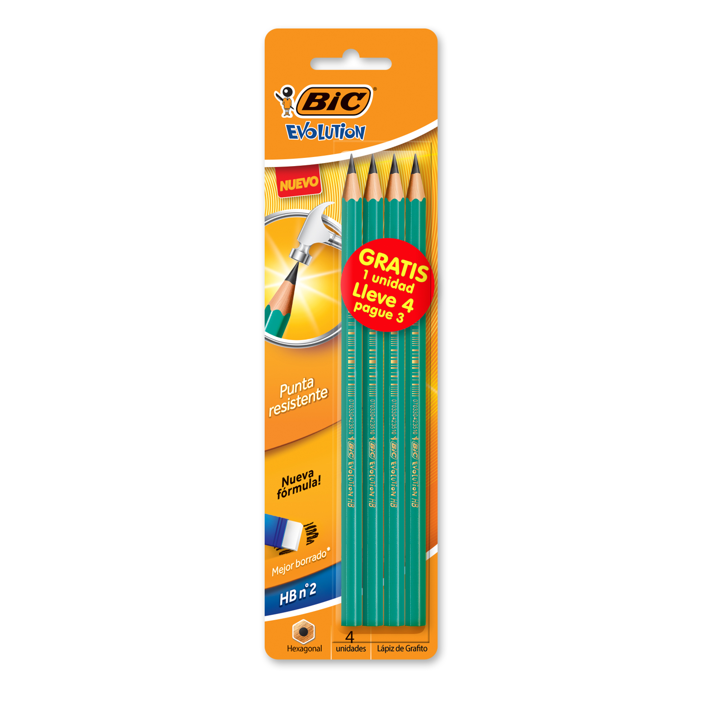 LAPIZ GRAFITO BIC EVOLUTION HB BLISTER X4U