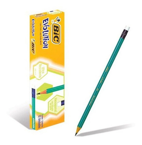 LAPIZ GRAFITO BIC EVOLUTION HB CON GOMA BOX X 12