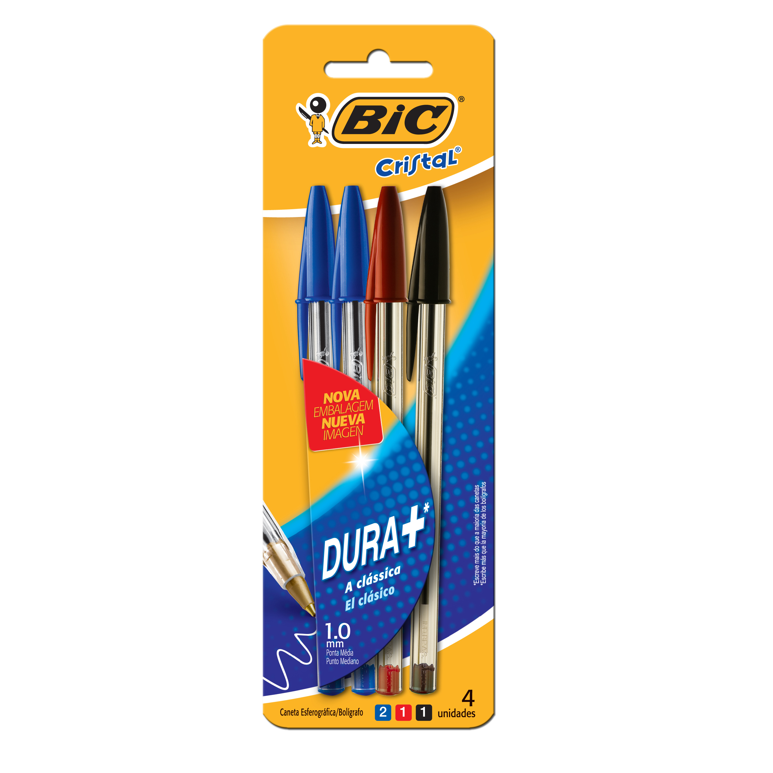 BOLIGRAFO BIC CRISTAL SURTIDA BLISTER X4U 2AZ/1RO/1NE