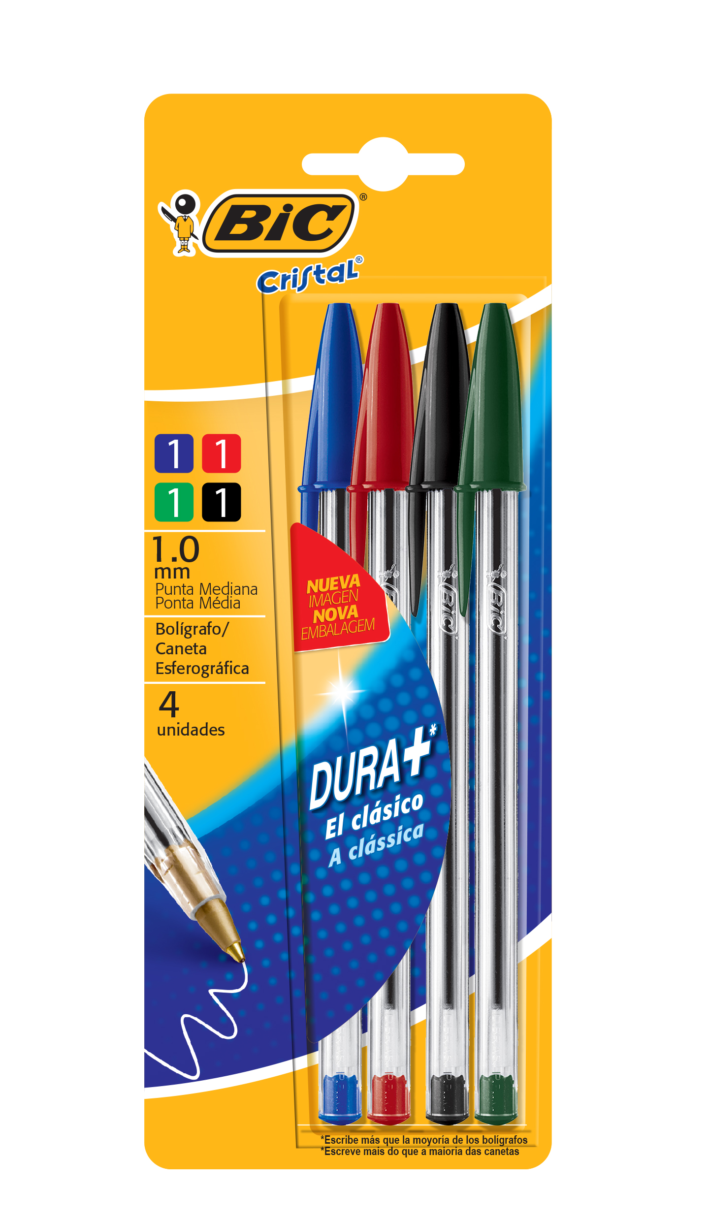 BOLIGRAFO BIC CRISTAL SURTIDA BLISTER X4U (ROJ/AZU/VER/NEG)