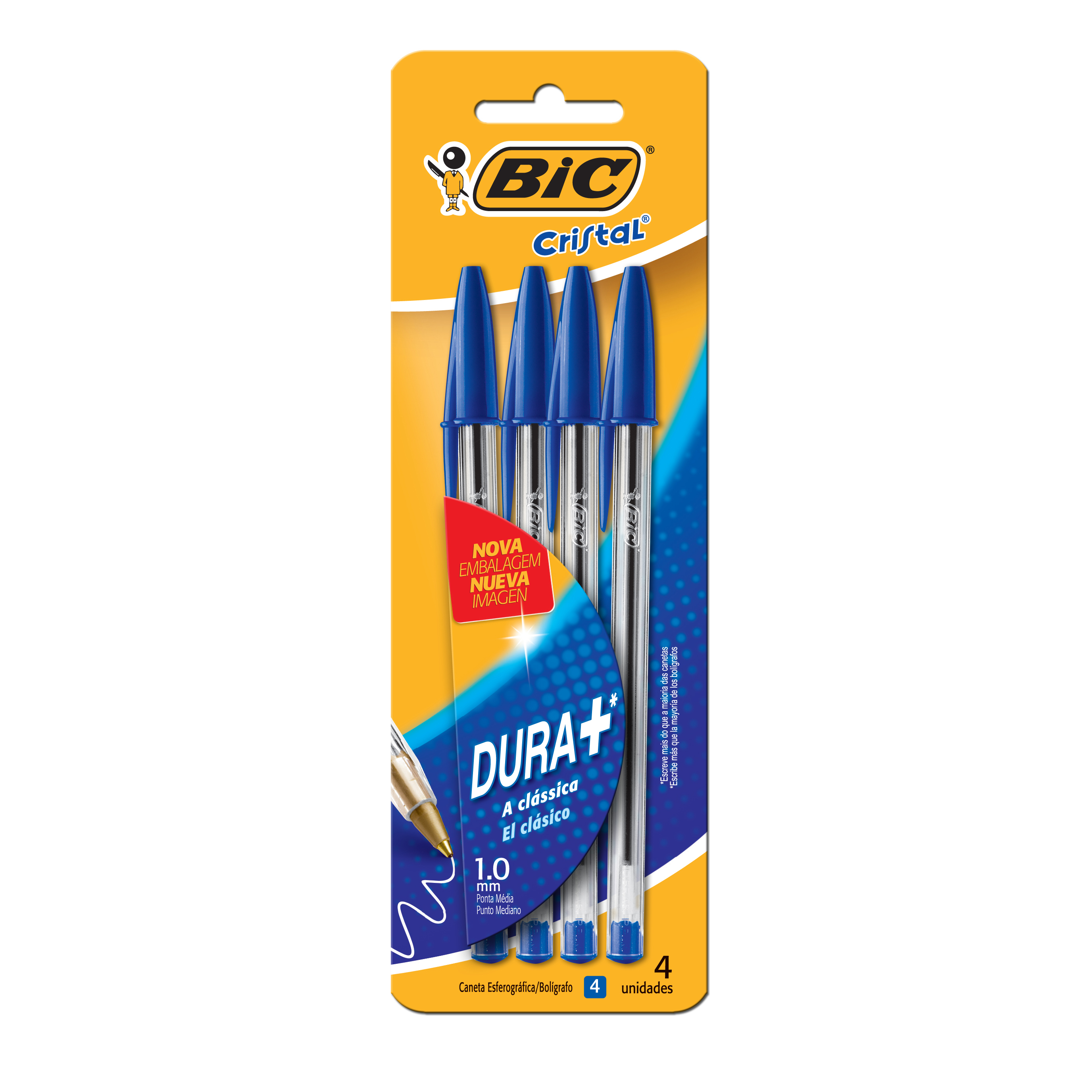 BOLIGRAFO BIC CRISTAL MEDIANO AZUL BLISTER X4U
