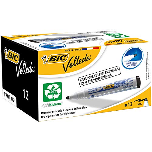 MARCADOR PIZARRA BIC VELLEDA NEGRO BOX X12U PUNTA CONICA