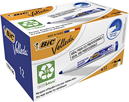 MARCADOR PIZARRA BIC VELLEDA AZUL BOX X12U PUNTA CONICA