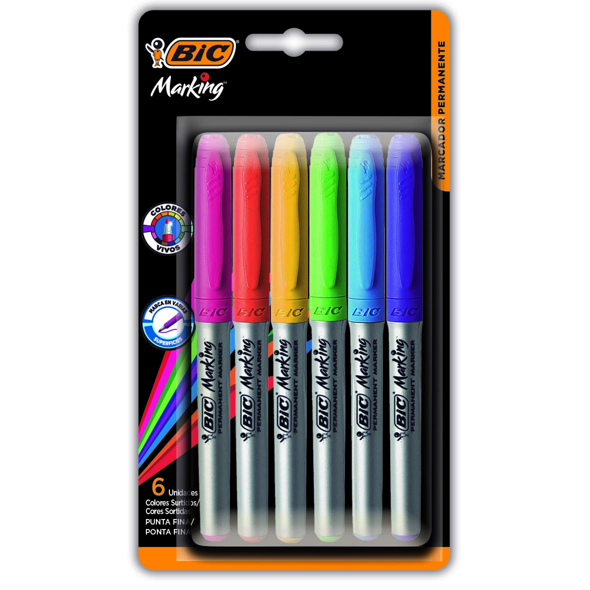 MARCADOR PERMANENTE BIC GRIP FINO SURTIDO BLISTER X6U