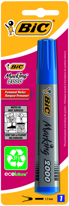 MARCADOR PERMANENTE BIC 2000 PUNTA CONICA AZUL BLISTER X1U