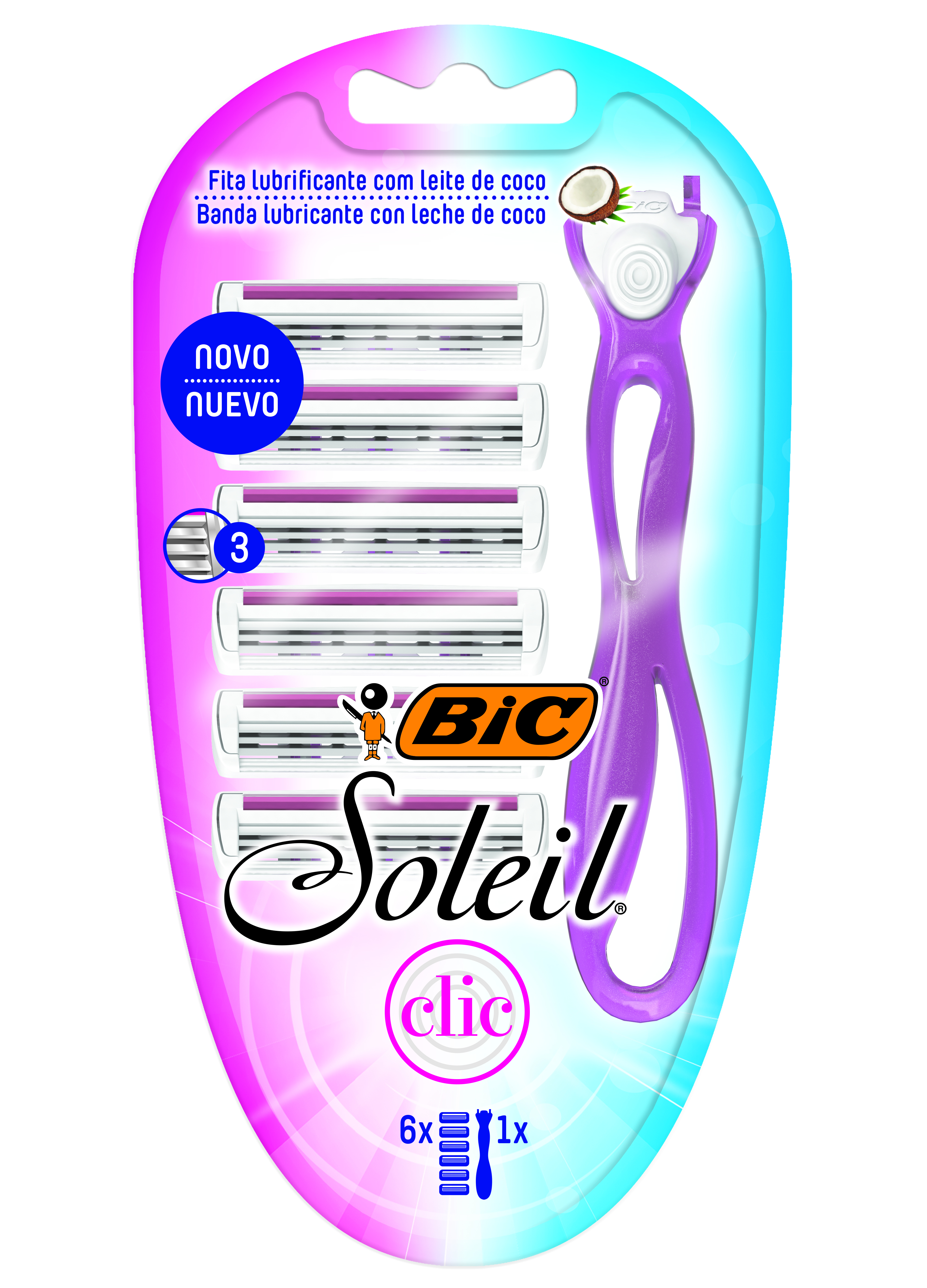 AFEITADORA BIC FEMENINA SOLEIL CLIC X6U 1 MANGO+6 REPUESTOS