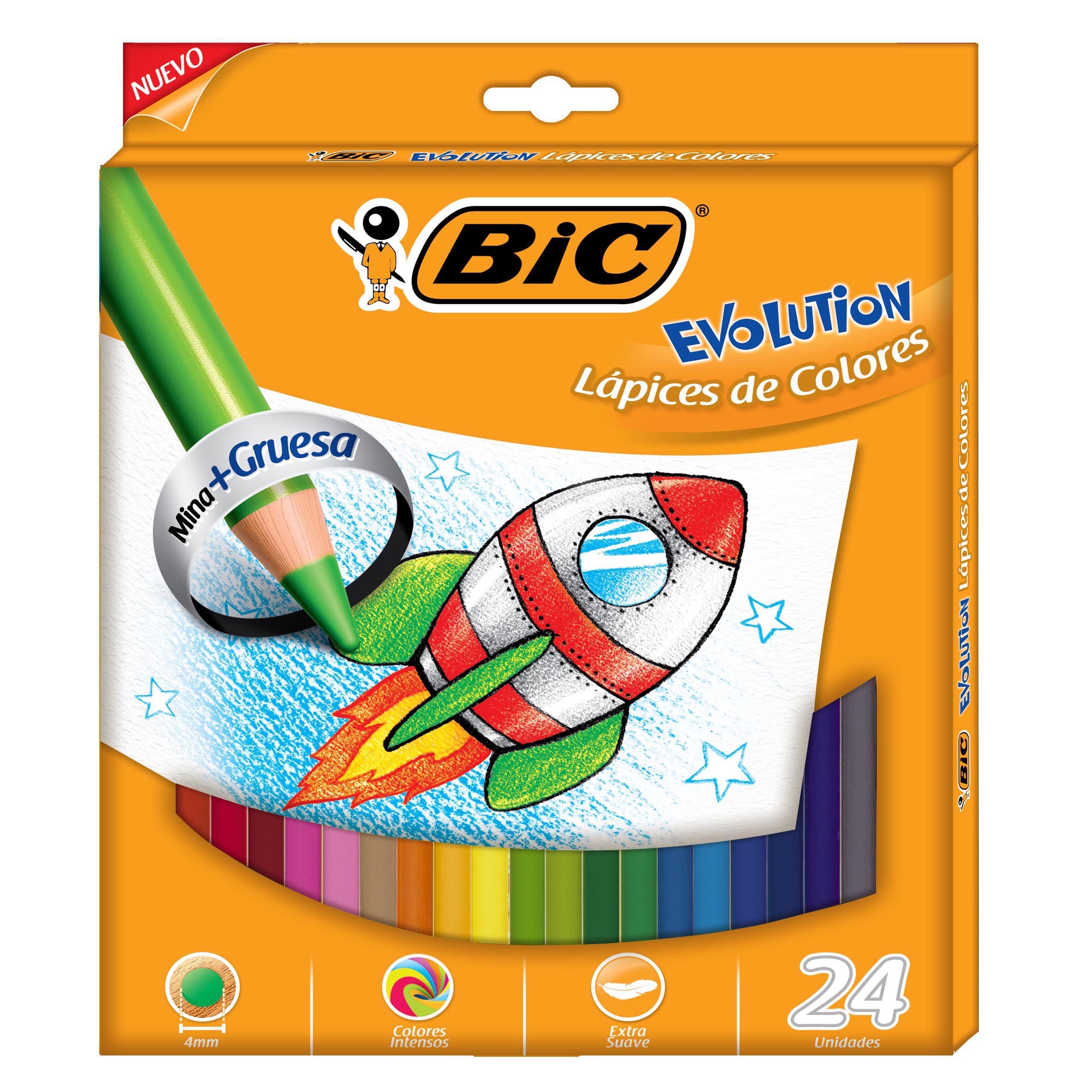 LAPICES DE COLORES BIC EVOLUTION PUNTA GRUESA 4MM X 24U