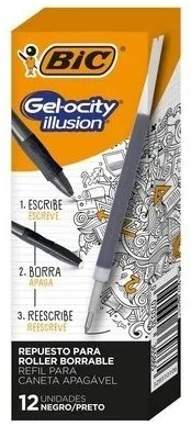 REPUESTO GELOCITY ROLLER BORRABLE BIC NEGRO BOX X12U