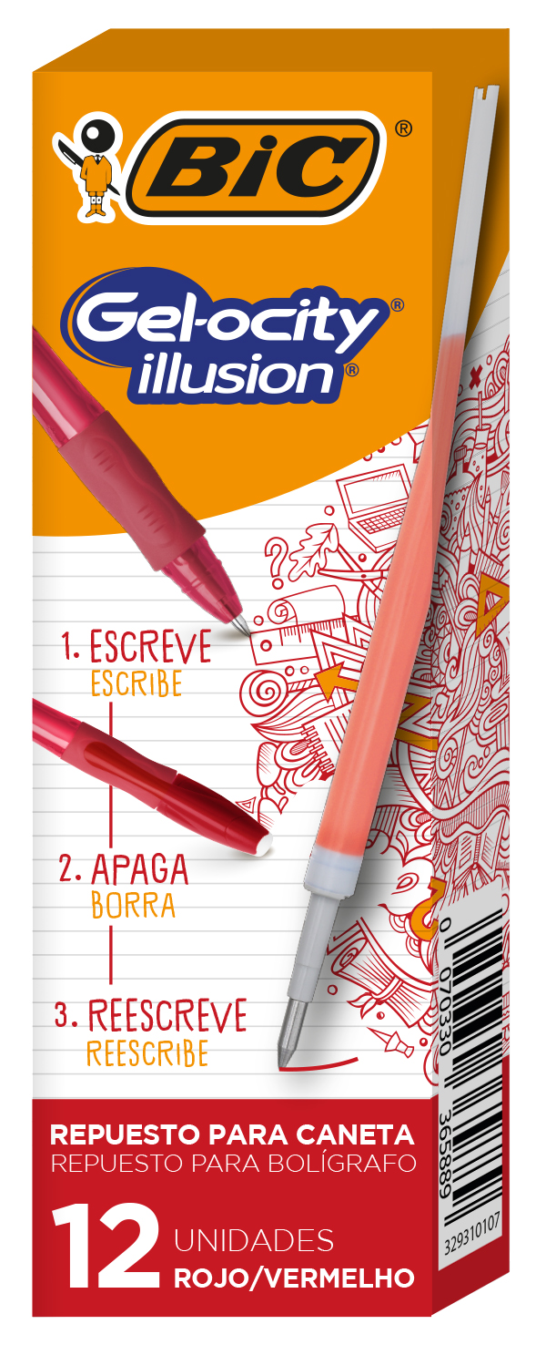 REPUESTO GELOCITY ROLLER BORRABLE BIC ROJO BOX X12U