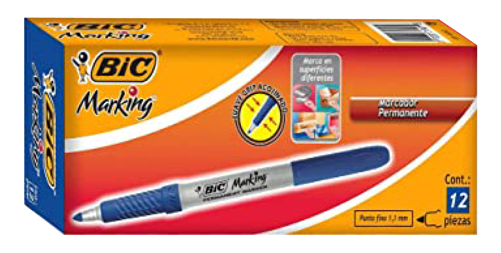 MARCADOR PERMANENTE BIC FINO CON GRIP AZUL BOX X12U