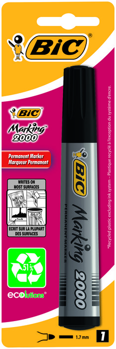 MARCADOR PERMANENTE BIC 2000 PUNTA CONICA NEGRO BLISTER X1U