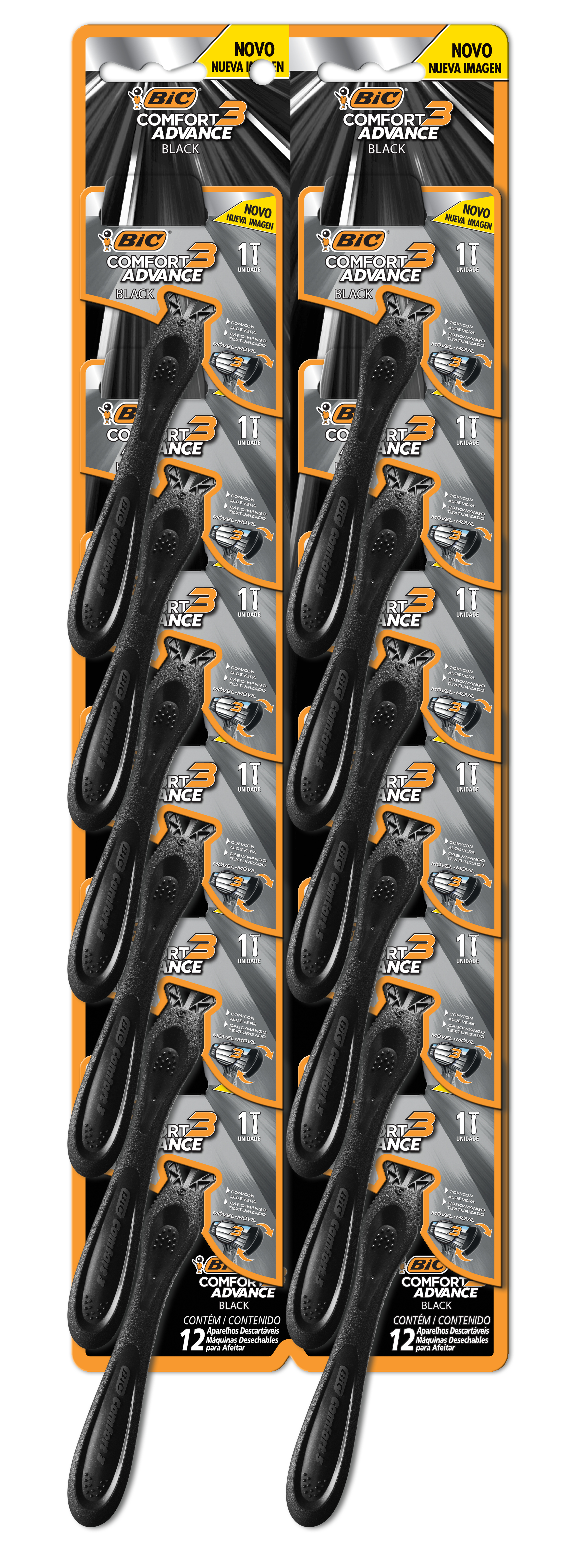 AFEITADORA BIC COMFORT 3 ADVANCE BLACK NIGHT CARTELA X12U