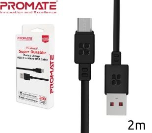 CABLE MICRO USB 2MTS PROMATE MICROCORD-2 NEGRO