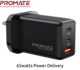 PROMATE GANPORT3-65PD.BLK CARGADOR PARED GAN 65W/2USBC/1USB
