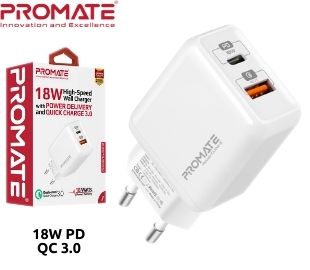 PROMATE POWERCUBE2 CARGADOR PARED 18W USB C PD/USB QC3.0 WH